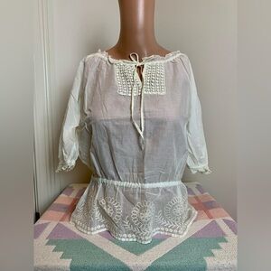 NWOT LOFT white peasant cinch blouse